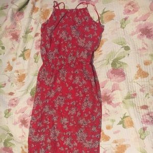 Pink Rose Floral Halter Maxi Dress